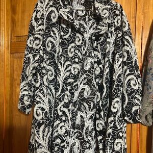 Ali Miles Black Coat with White Swirl Pattern